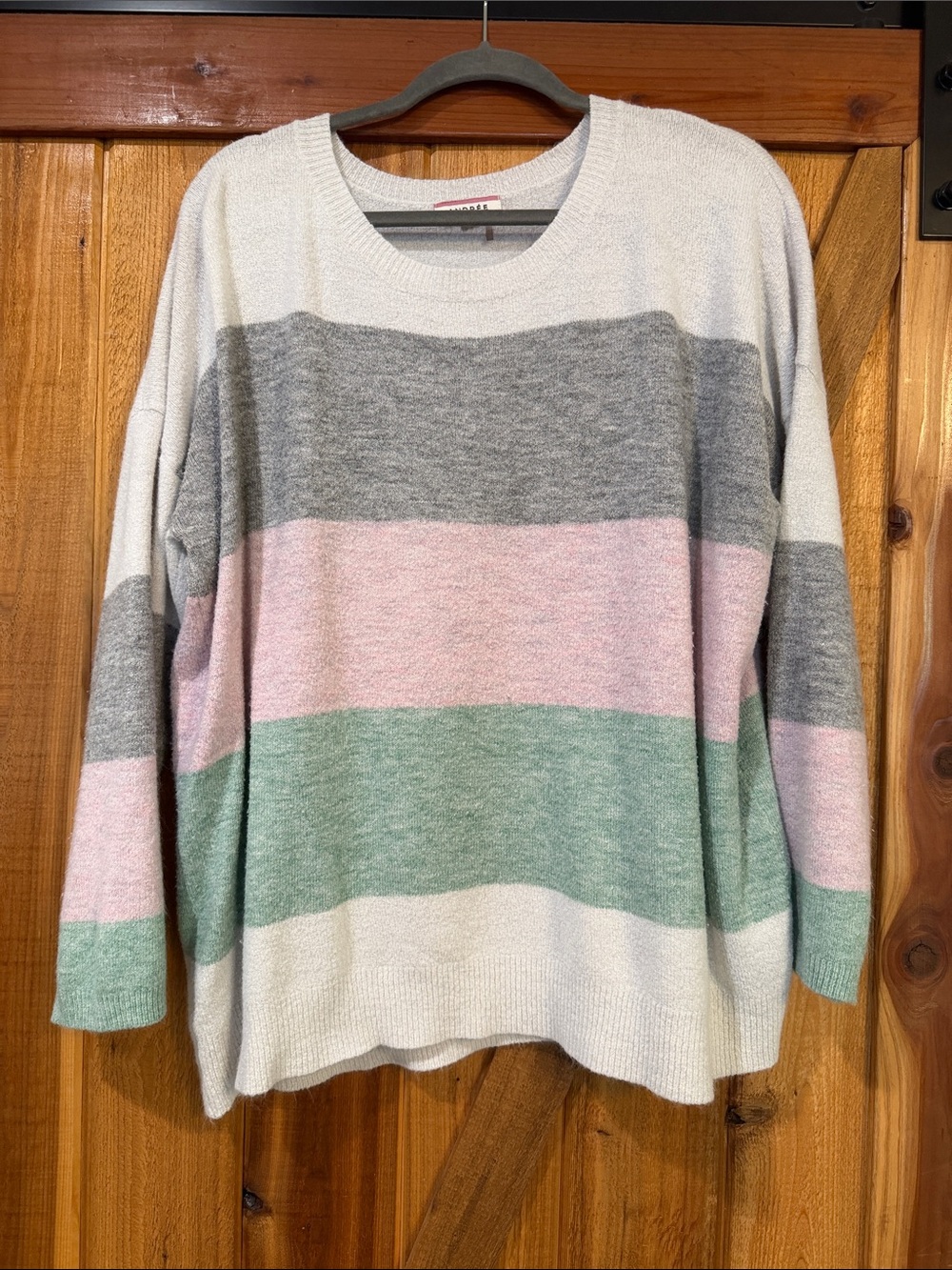 Andree Striped Crewneck Sweater in Pink, Gray & Mint